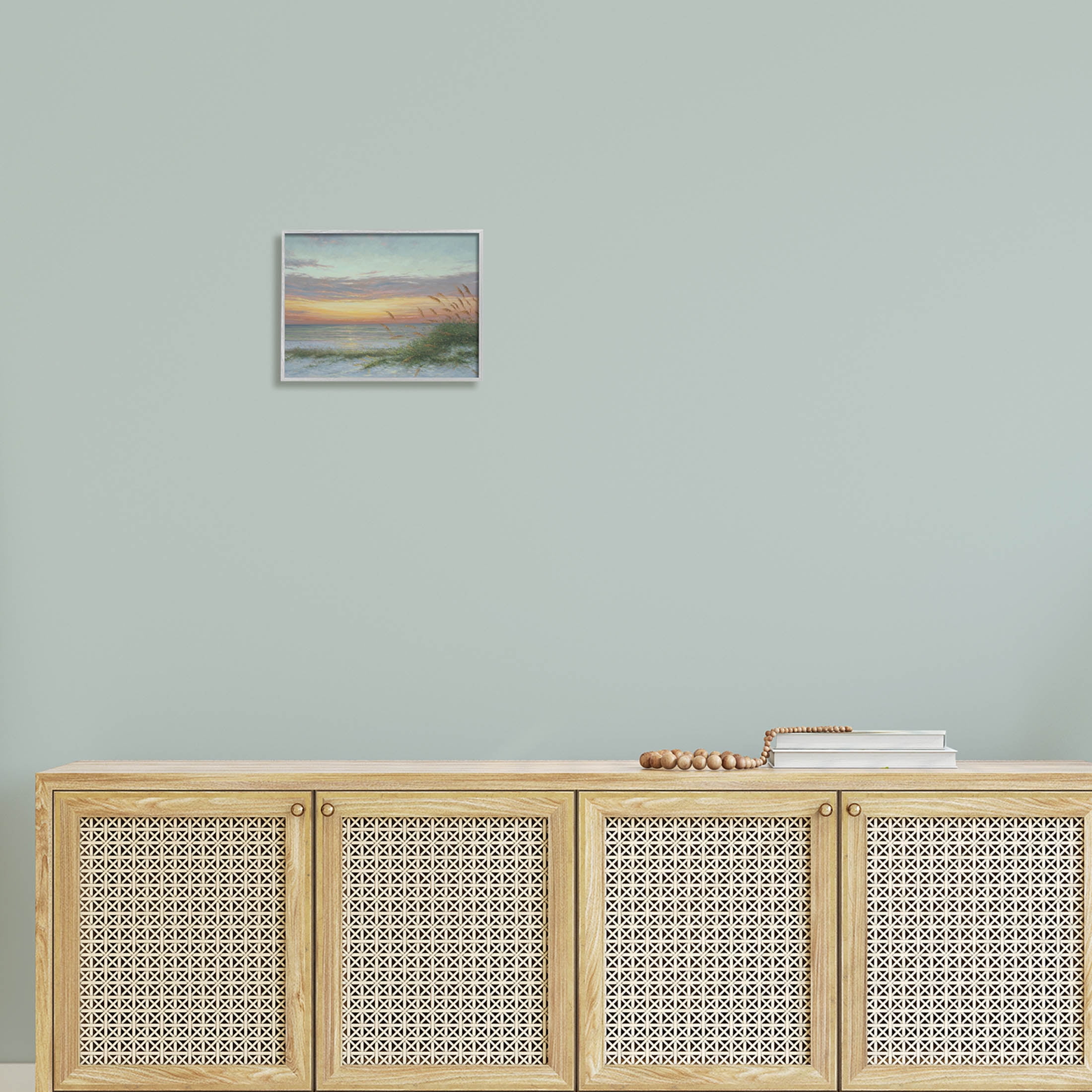 Coastal Beach Summer Sunset Landscape Painting Gray Framed Art Print Wall Art
