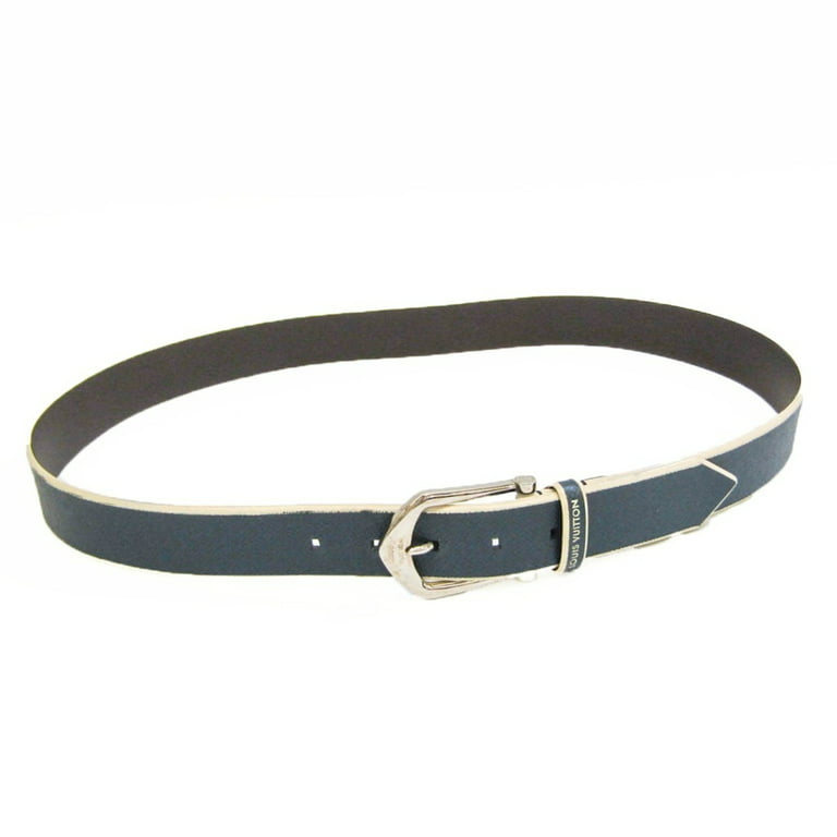 used Pre-owned Louis Vuitton Taiga M9115 Women's Leather Standard Belt Navy,Off-White 100 (Good), Adult Unisex, Size: 100, Length: 99cm - 109cm /