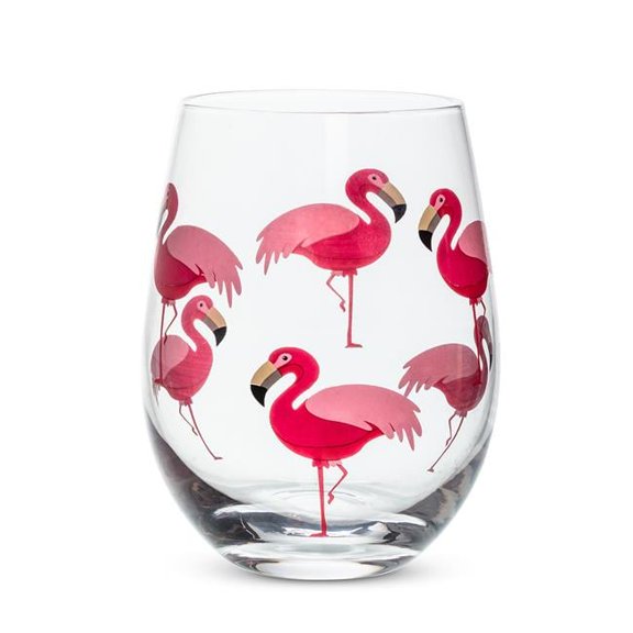4.75 in. Flamingo Stemless Wine Glass, Pink