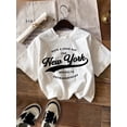 thumbnail image 1 of Camiseta blanca de manga corta con estampado de letras sencillas e informal para chica joven, mezcla de algodón, ideal para verano., 1 of 5