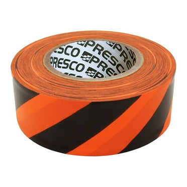[NO ADHESIVE] Presco Stripe Patterned Roll Flagging Tape: 1-3/16 in. x 300 ft. (Orange and Black Stripes)