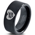 thumbnail image 1 of Tungsten Love You Heart Band Ring 9mm Men Women Comfort Fit Black Flat Cut Brushed Polished, 1 of 4
