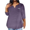 thumbnail image 2 of Weiqiqre Plus Size Tops For Women Summer Sexy Solid Color V-Neck Shirt Casual Loose Flowy Swing Long Sleeve Blouse, 2 of 5