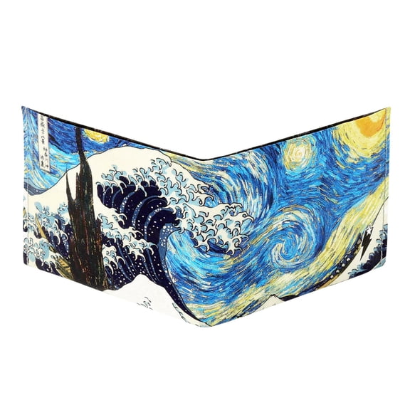SUPERVEK Starry Night Great Wave Tyvek RFID Blocking Stitched Bifold Wallet for Men Women | Mighty Men's Paper Slim Credit Card | Mens Slimfold EDC