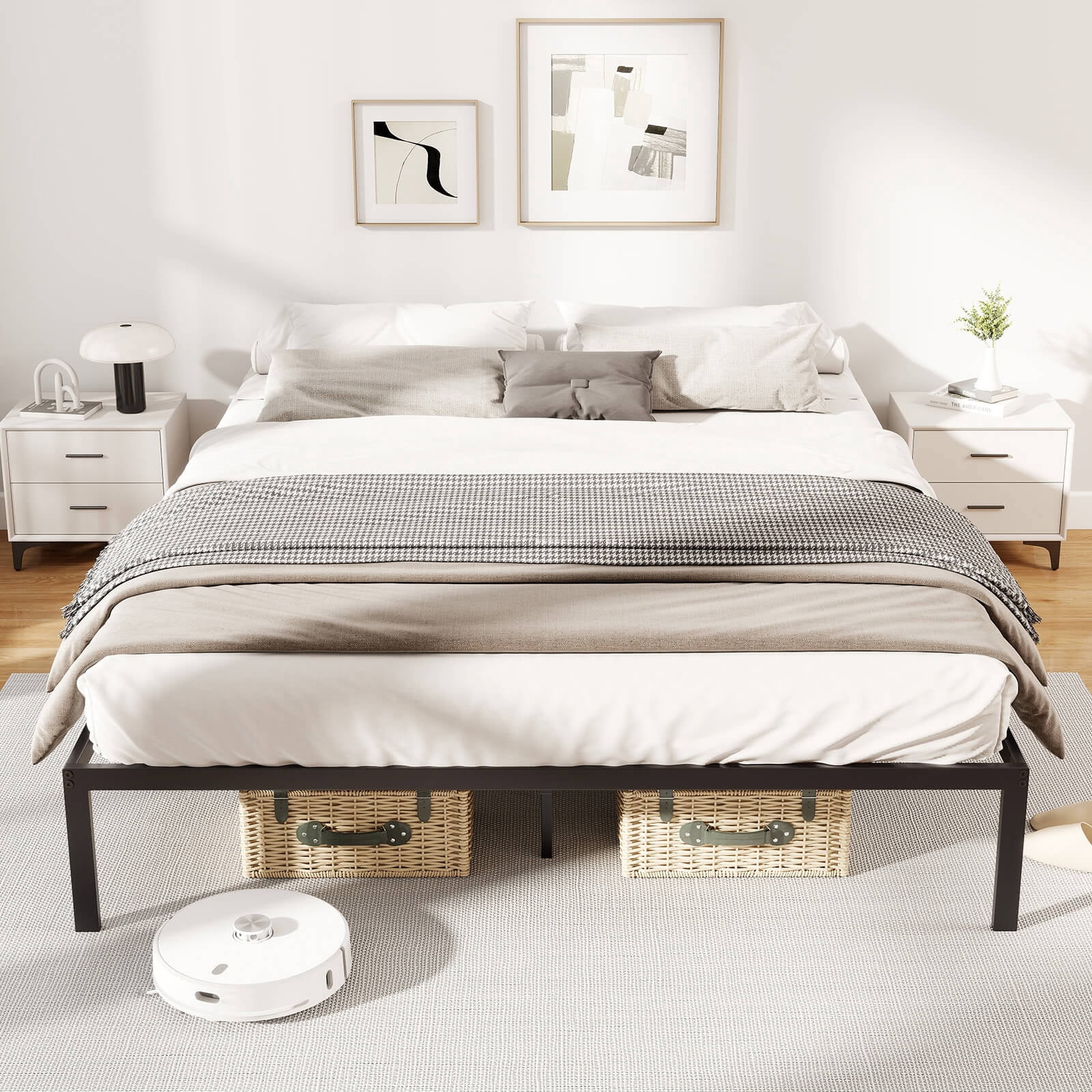 Infans Queen Size Metal Bed Frame  Heavy Duty Support Slats Mattress Foundation