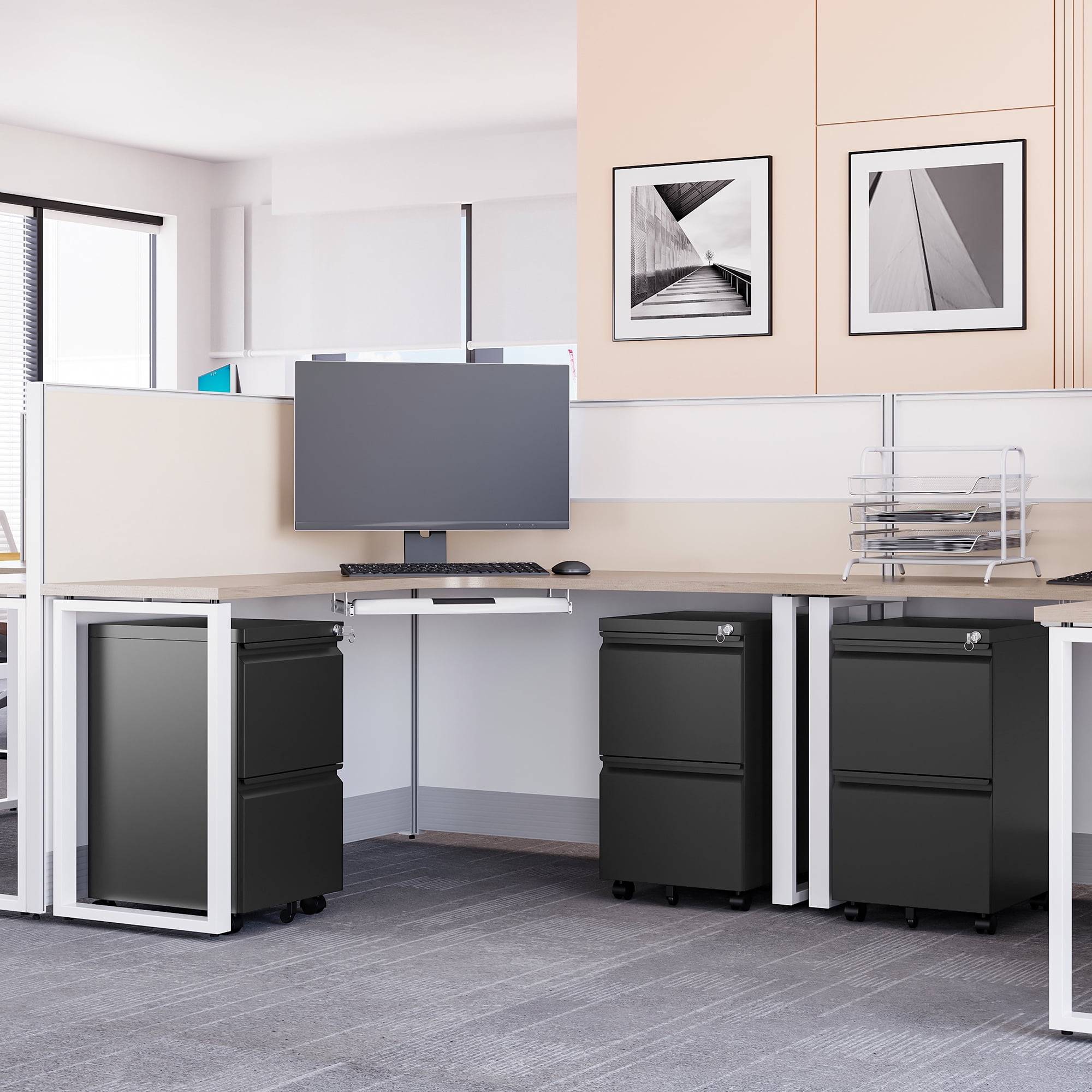 AUHUP 2 Drawer Mobile File Cabinet with Lock, Metal Filing Cabinet with Wheels for Legal/Letter/A4 File, Under Desk File Cabinets for Home Office, Black,Fully Assembled