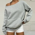 thumbnail image 2 of Resicozy Off the Shoulder Sweatshirt for Women Trendy Oversized Cute Crewneck Sweatshirts Fall Travel Plain Hoodie with Pocket Gray 2XL, 2 of 7