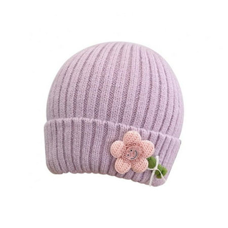 

Xmarks Winter Warm Knitted Baby Hat for Girls Infant Toddler Girls Cotton Lined Hat Autumn Cute Flower Classic Girls Beanie Purple 1-5T