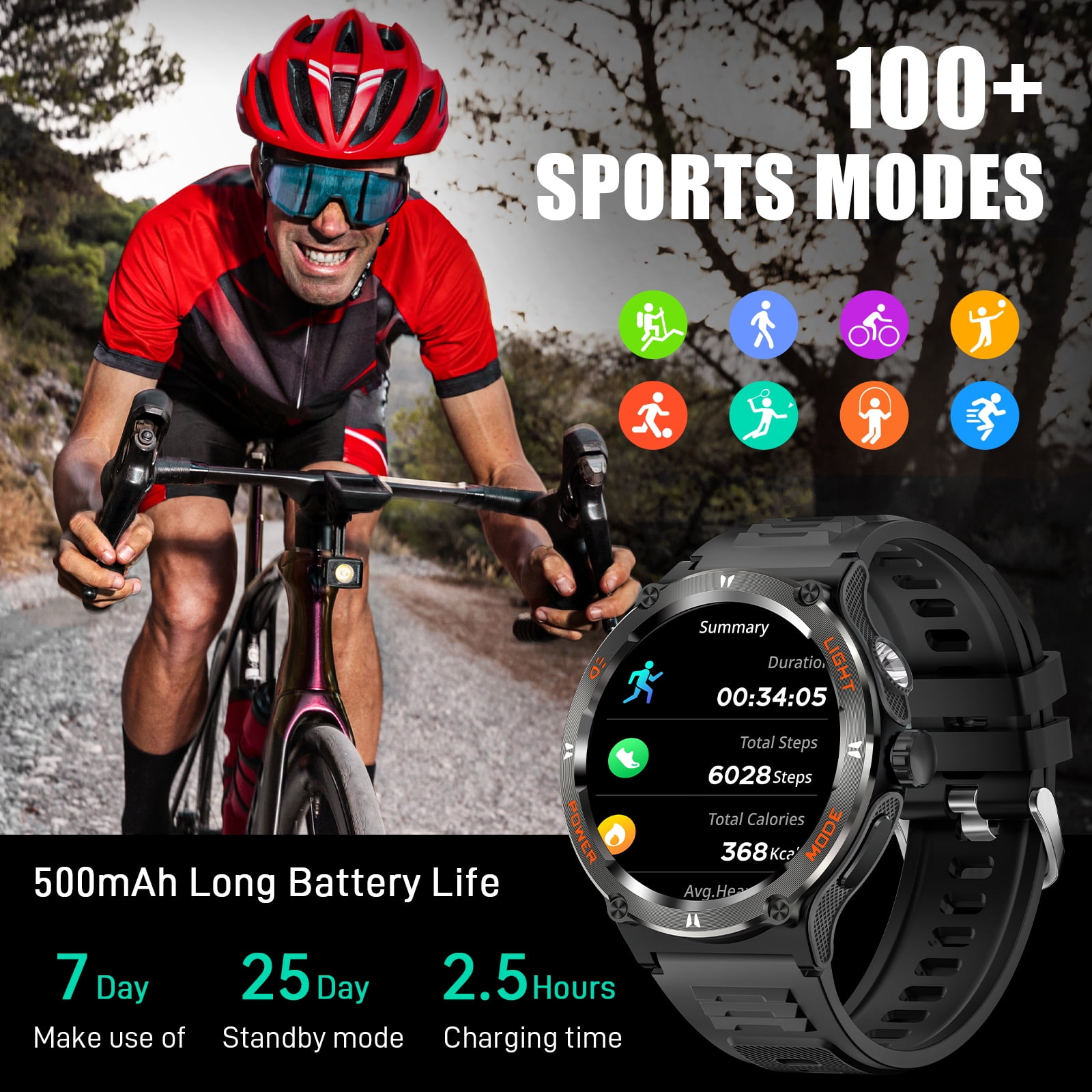VOPOCO Military Smart Watch for Men(Answer/Call), with Flashlight 3ATM Waterproof 1.53'' HD Screen Big Battery Sport Smartwatch, 100+ Sport Modes Fitness Tracker With Compass for iPhone Android