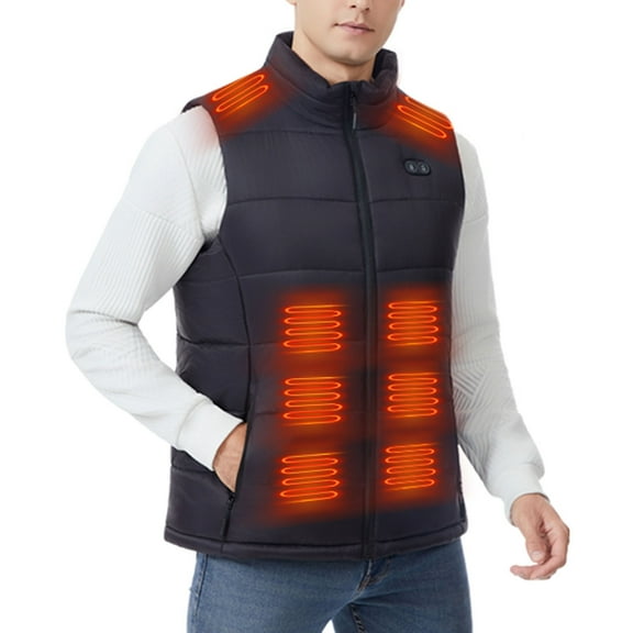 Unisex Zip-Up Heated Vest for Women Men Quilted Warm Electric Sleeveless Coat 28 Areas Heating Dual-Control Jackets L, Black