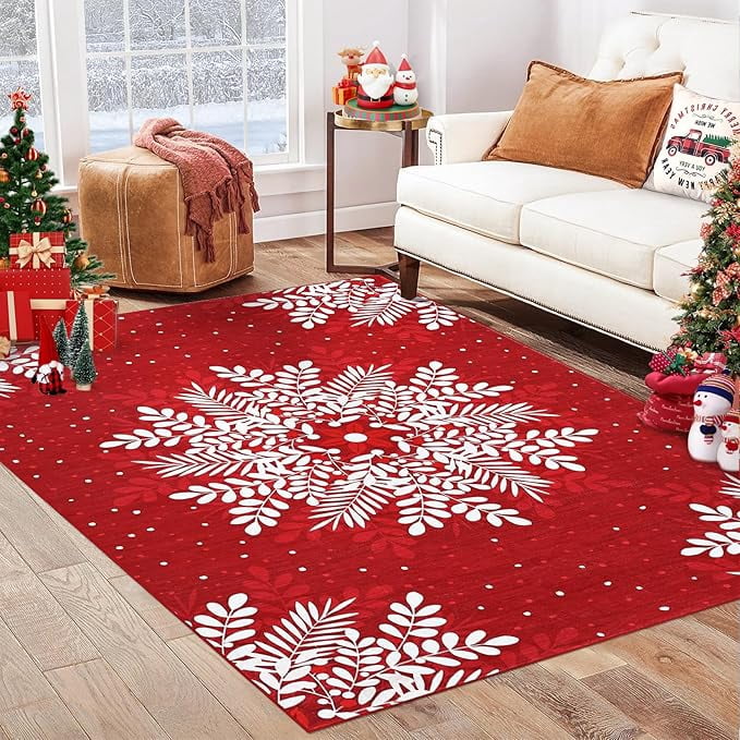 Runner Rug 8x10 Christmas Hallway Carpet Snowflake Washable Bedroom Carpet Xmas Holiday Decor Non Slip Kitchen Mat Indoor Decorative Throw Rug Dining Room Laundry Room Living Room
