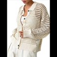 thumbnail image 1 of Cárdigan de Crochet para Mujer, Suéter Ahuecado, Suéter de Larga con Botones, Top de Punto Crema L, 1 of 10