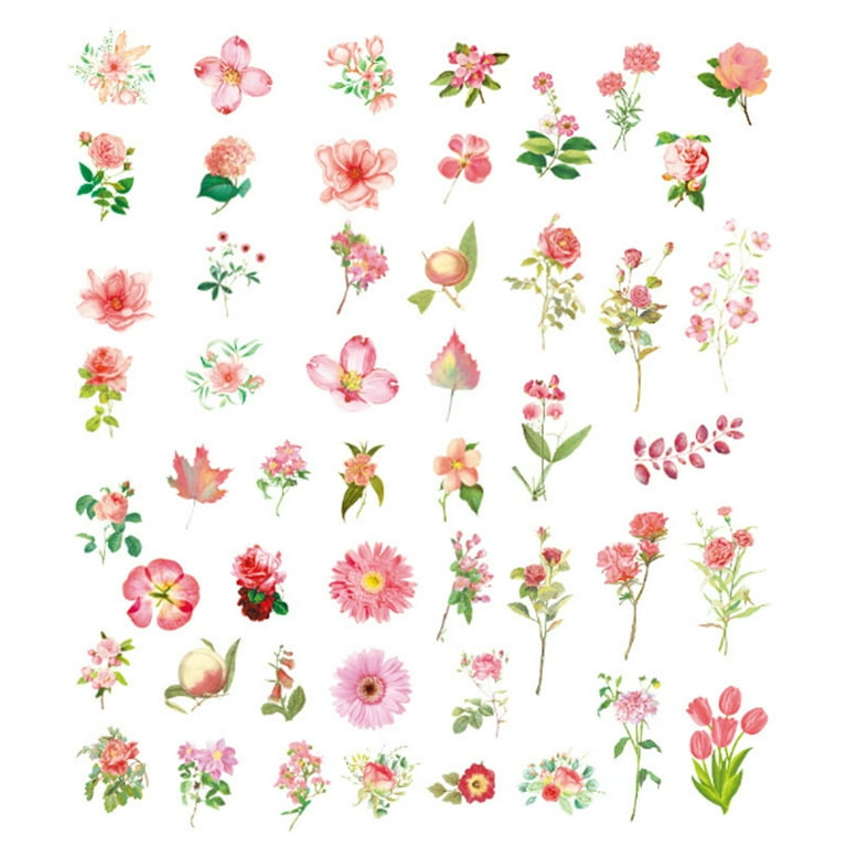 100 Pcs Natural Flower Stickers for Scrapbooking Retro Art Plant