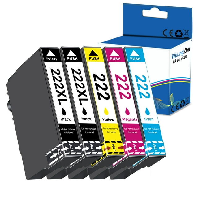 Ink Cartridges Combo Pack Compatible for 222XL 222 Ink High Yield Compatible with Expression Home XP-5200 Workforce WF-2960 Prinetrs (Black,Cyan,Magenta,Yellow,5 Pack)