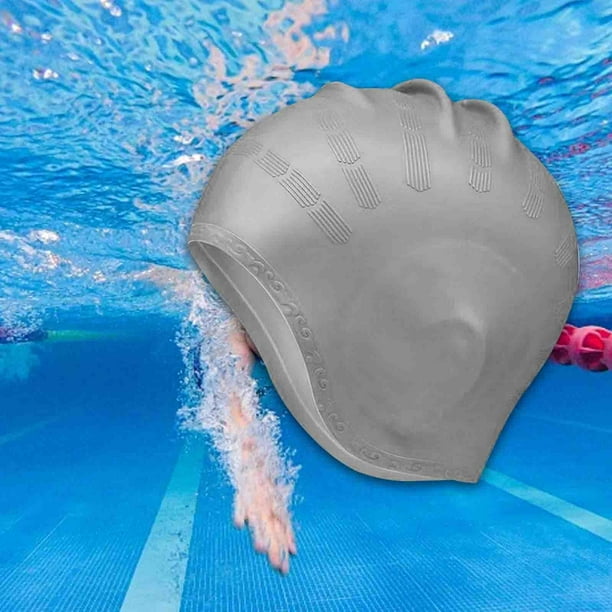 Gorro de natación de silicona, gorro de natación de playa para mujeres, hombres, entrenamiento y competición Gris
