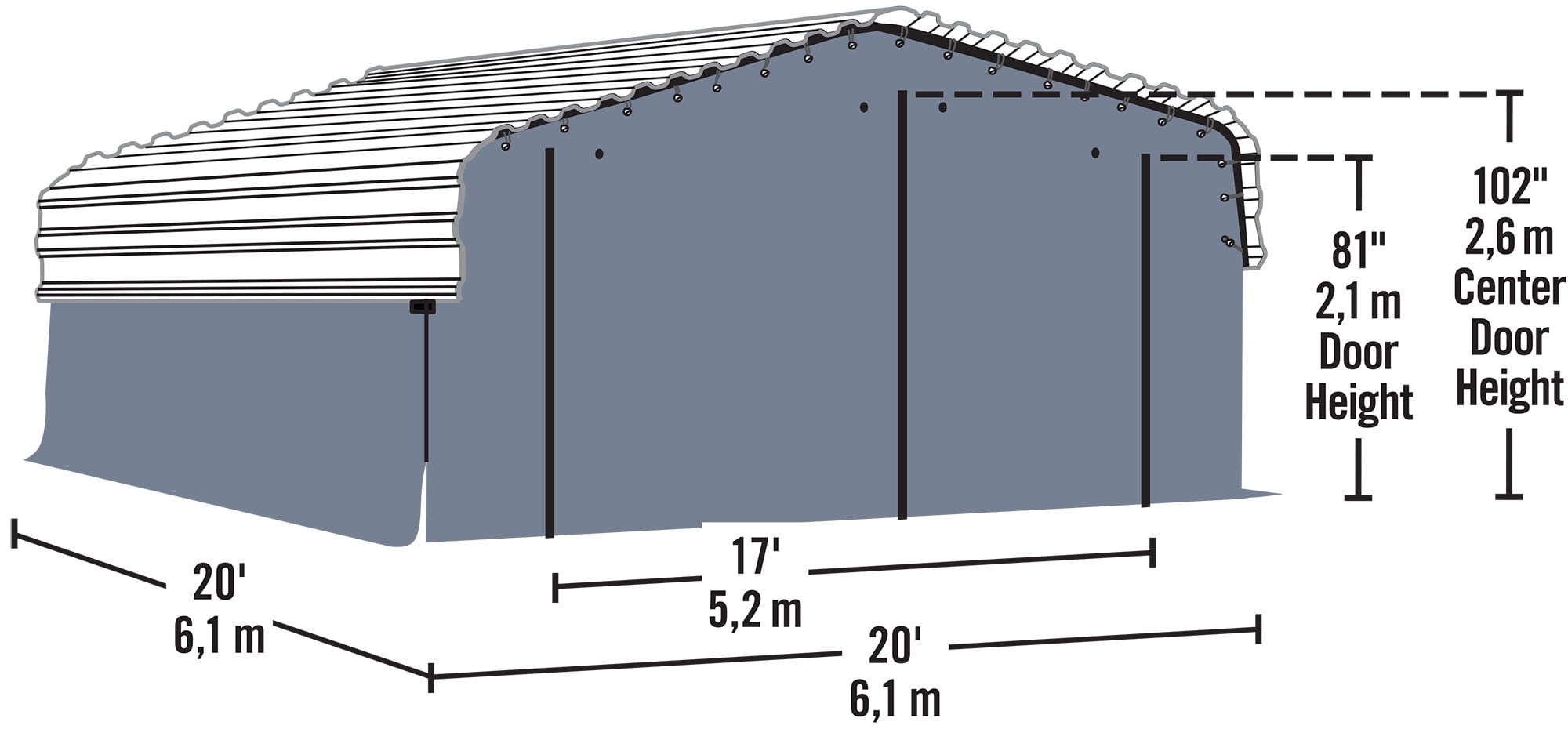 Arrow 20' x 20' x 7' 29-Gauge Carport with Galvanized Steel Roof Panels and Enclosure Kit, Eggshell