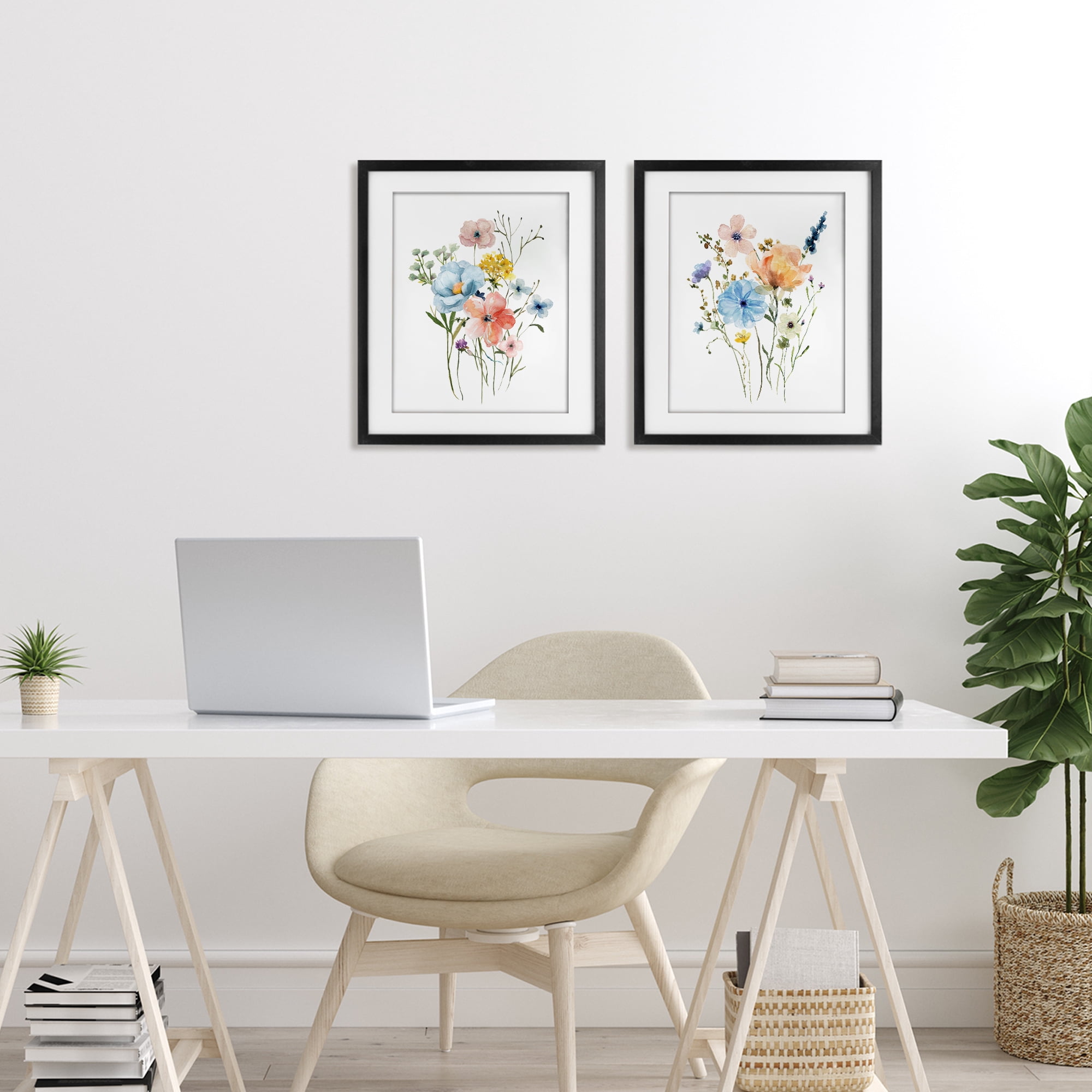 Stupell Industries Wildflower Sprig Bundles 2 Piece Black Framed Print Under Glass Set, design by Livi Finn