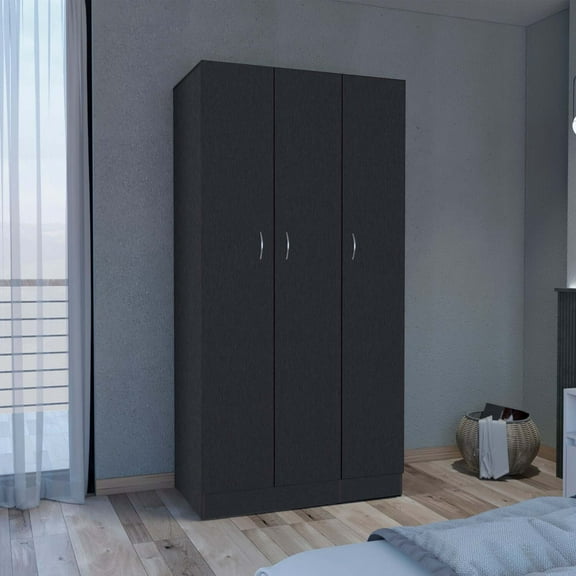 Depot EShop Westbury 3-Door Engineered Wood Wardrobe Armoire in Black