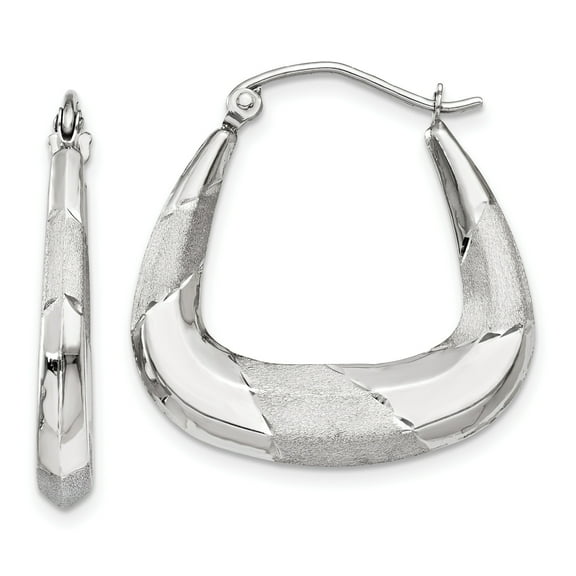 Primal Gold 14 Karat White Gold Satin and Diamond-cut Hoop Earrings