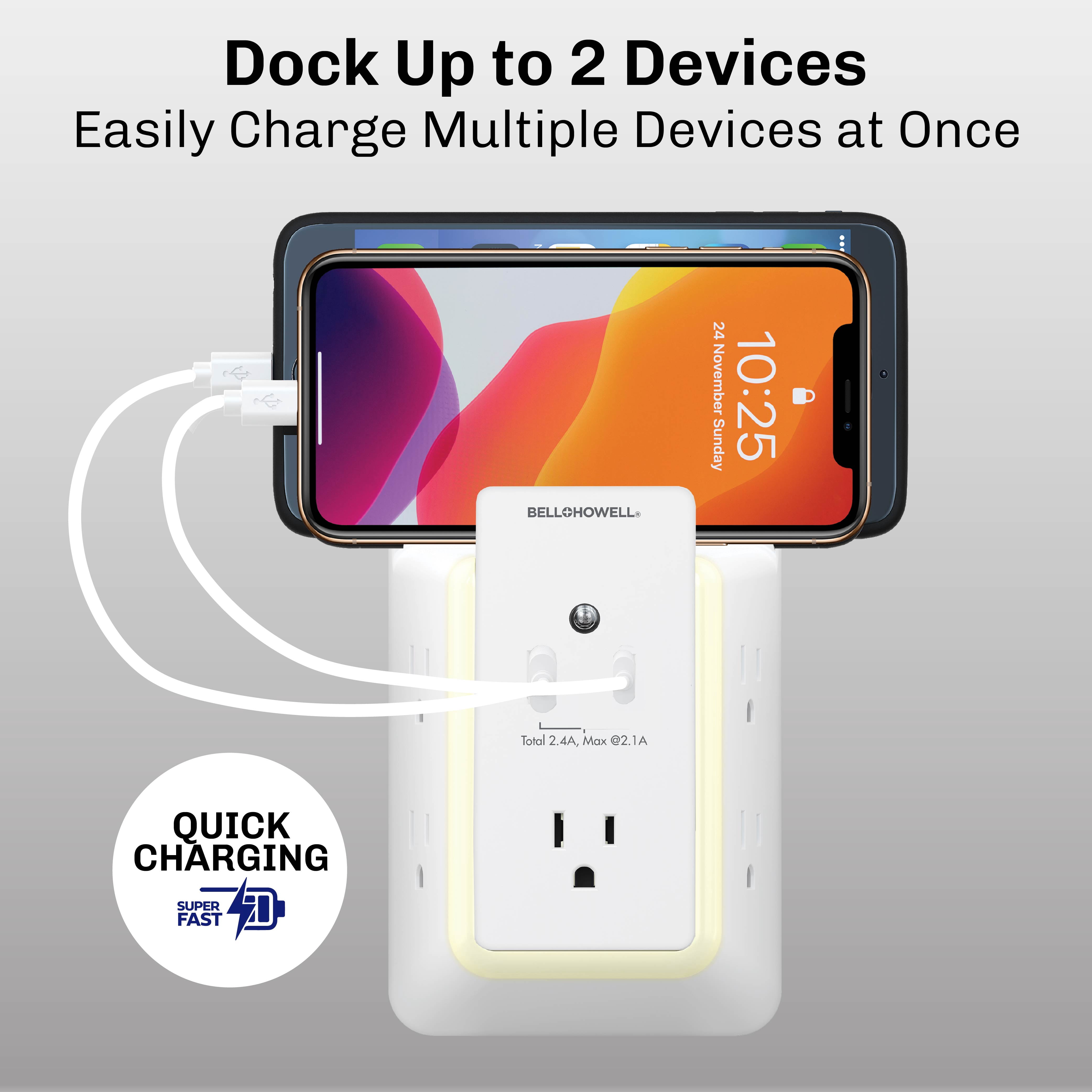 Bell+Howell Surge Protector Wall Power 5 Outlets, 1 USB and 1 USB-C Ports Quick Charging Station, Outlet Extender with USB Ports