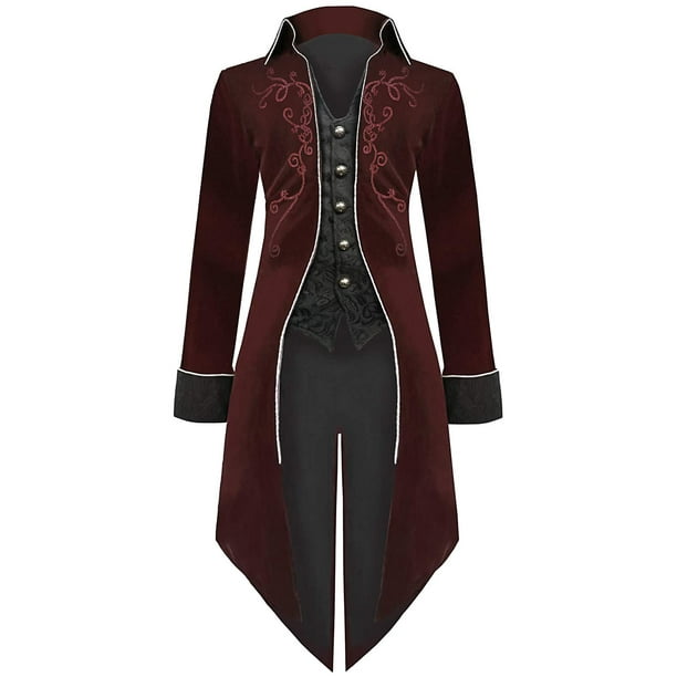 Chaqueta estilo frac SIAEAMRG Steampunk para hombre, talla XL, color rojo
