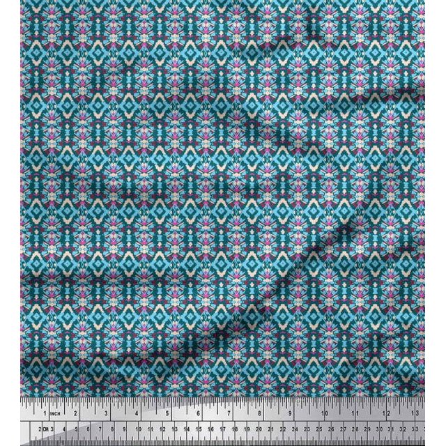 Soimoi Polyester Crepe Fabric Geometric Ethnic Printed Craft Fabric by The Yard 52 Inch Wide