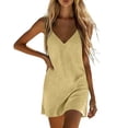 thumbnail image 5 of ZQUUVOU Mini Dresses for Women Linen Cotton Camisole Adjustable Spaghetti Strap Mini Dresses Loose Flowy Beach Vacation Beige, 5 of 7