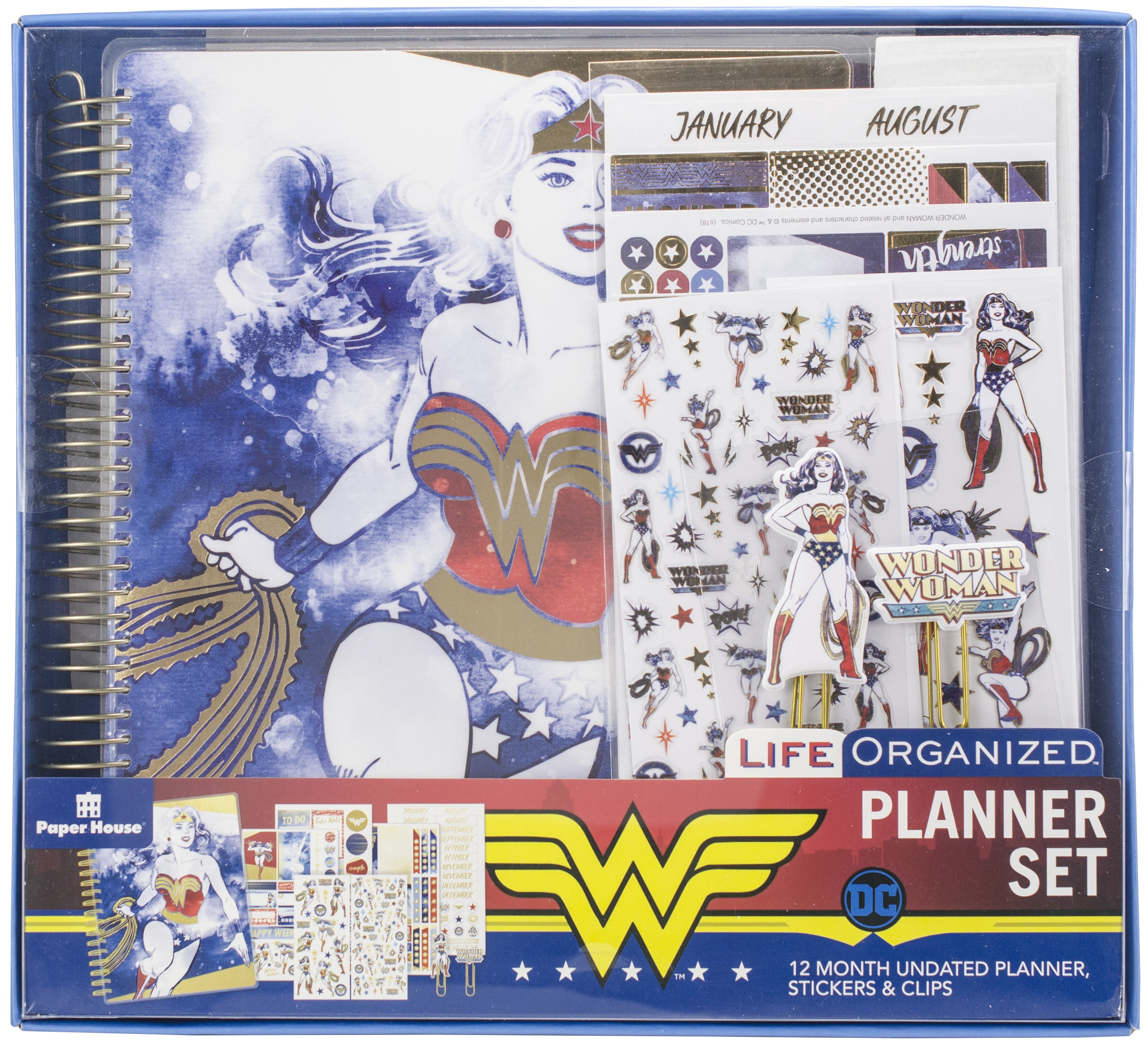 includes Stickers Puffy Clips Paper House Productions Wonder Woman 12 Month Planner Set