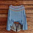 thumbnail image 2 of WTXUE Womens Casual Lightweight Vintage Fair Isle Sweater Raglan Sleeve Crew Neck Knitted Art Print Pullover Sweaters Comfy Warm Fall Tops Bohemian Trendy Western Business Casual Blouses Blue L, 2 of 4