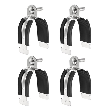 Uxcell 4pcs Rubber Cushion Strut Clamp 2 Universal 304 Stainless Steel Strut Clamps with Bolt and Nut for Copper PEX Pipes CVPC Tubing Silver Black