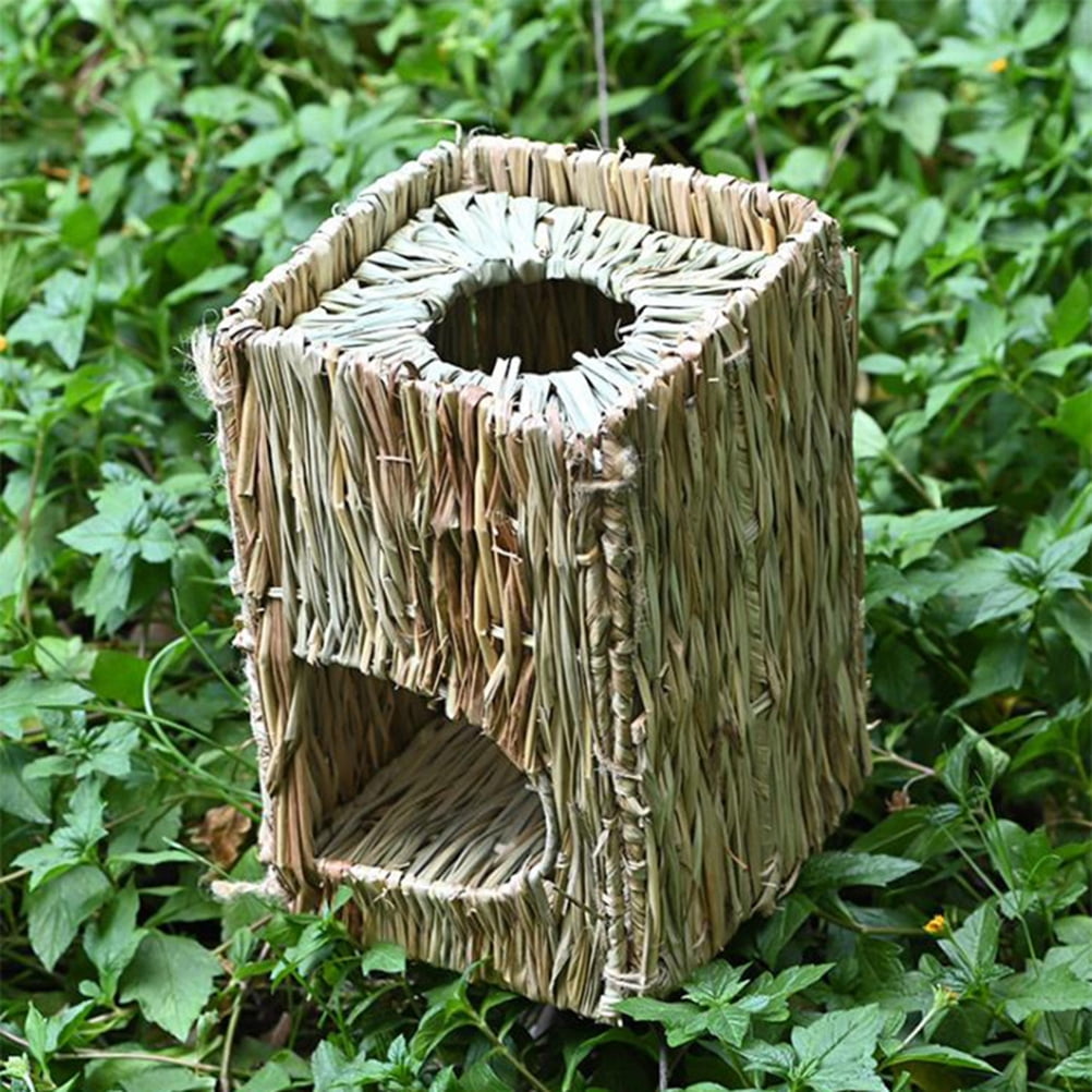 Tineasur Small Animal Shelter House for Guinea Pigs and Small Pets, Indoor Cozy Straw Design, Light Brown, 1 Piece