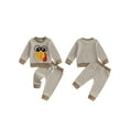 thumbnail image 2 of Loicainy Toddler Baby Boy Girl Thanksgiving Outfit 6 12 18 24 Months 2T 3T 4T Turkey Pattern Striped Long Sleeve Sweatshirt with Pants 2 Pcs Clothes Set, 2 of 9