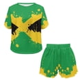 thumbnail image 4 of Yuyamidu Jamaica Flag Women's Summer Sleep Pajamas Cooling Short Sleeve O-Neck Top & Lightweight Lounge Shorts Casual Homewear, Green, 4 of 7
