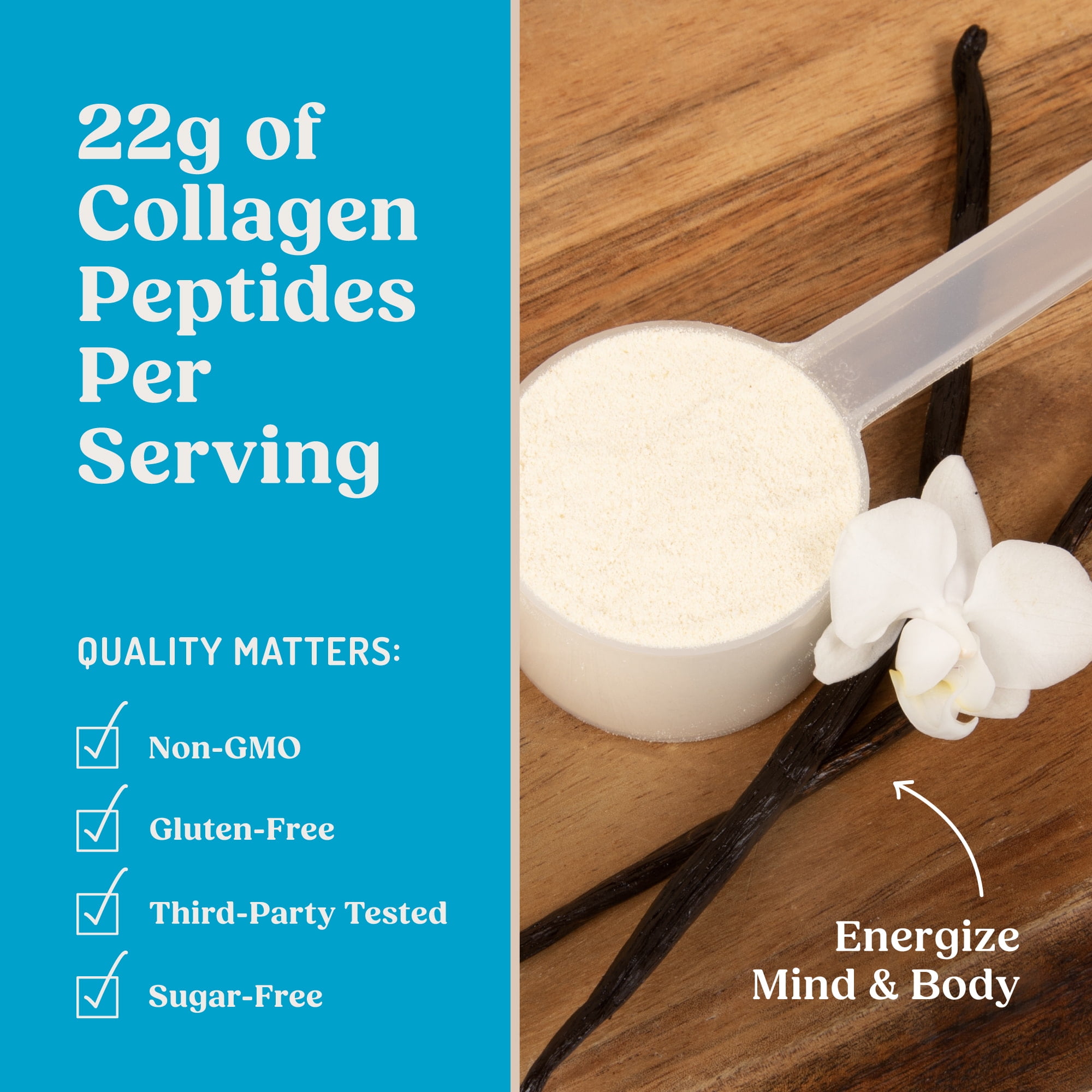 Bulletproof Vanilla Bean Energy Collagen Protein Powder, 18.3 Ounces, Caffeine-Free Fuel with Vitamins and Antioxidants