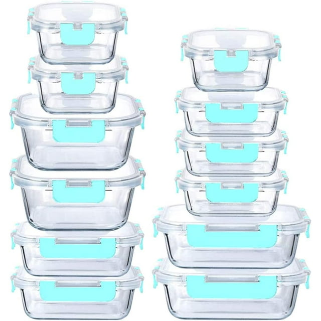 Set de Contenedores de Vidrio 12 Recipientes y 12 Tapas Hermeticas - Azules Lutema PW002