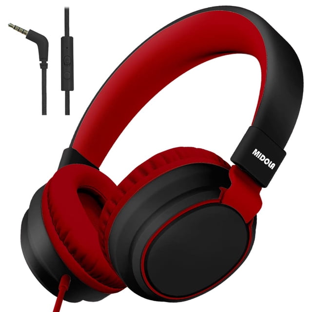 MIDOLA Volume Limited 85/110dB Kids Headphone Over-Ear/On-Ear Foldable Sound Noise Protection Headset with Inline AUX 3.5mm Cord w/Mic for Child School Cellphone Pad PC Notebook Black