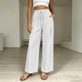 thumbnail image 7 of Lumtrix Cotton Linen Pants for Women Wide Leg Palazzo Pants Elastic High Waisted Summer Beach Casual Lounge Slacks with Pockets White L, 7 of 7