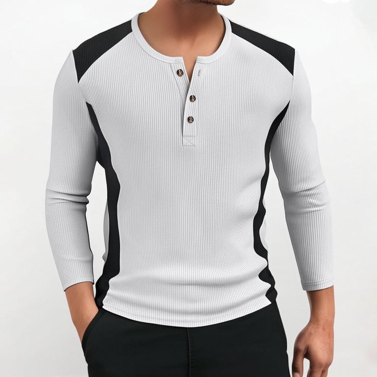 ZCFZJW Men's Long Sleeve Waffle Henley Shirts Casual Patchwork