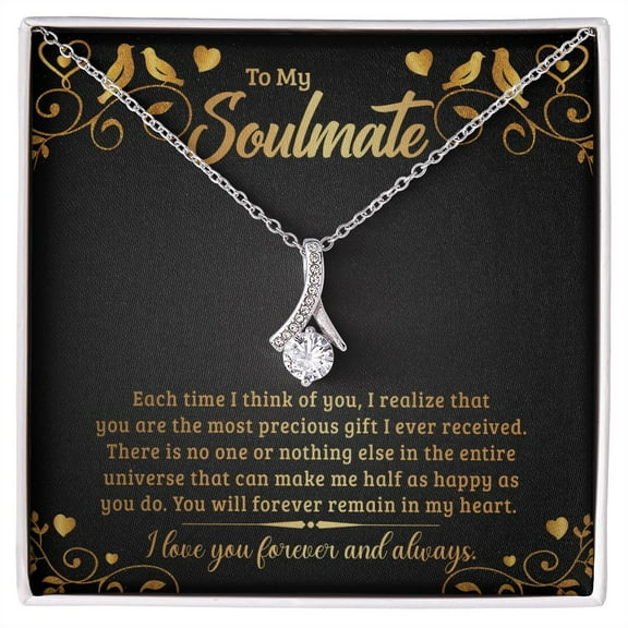 To My Soulmate Each Time I Think of You Alluring Ribbon Necklace Message Card