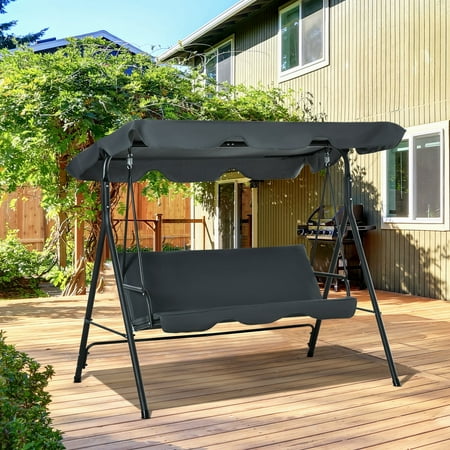 

Porch Swing Hammock Bench Lounge Chair Steel 3-seat Padded Outdoor w/ Canopy