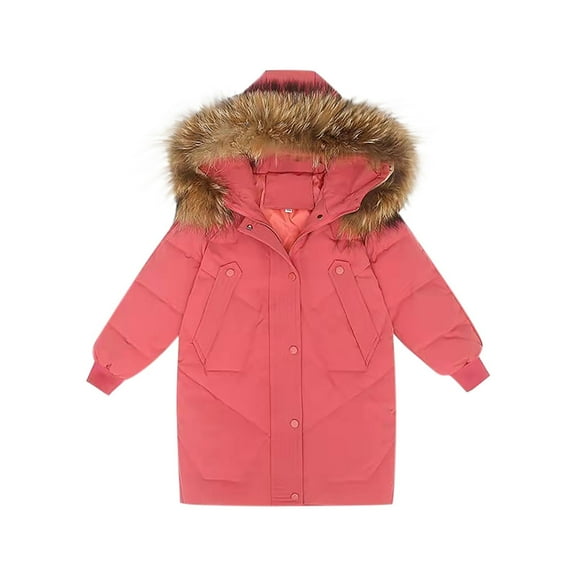Scyoekwg Girls Jacket Winter Thickened Warm Cotton Jacket Solid Color Long Sleeve Hooded Jacket Outwear (Pink,11-12 Years)