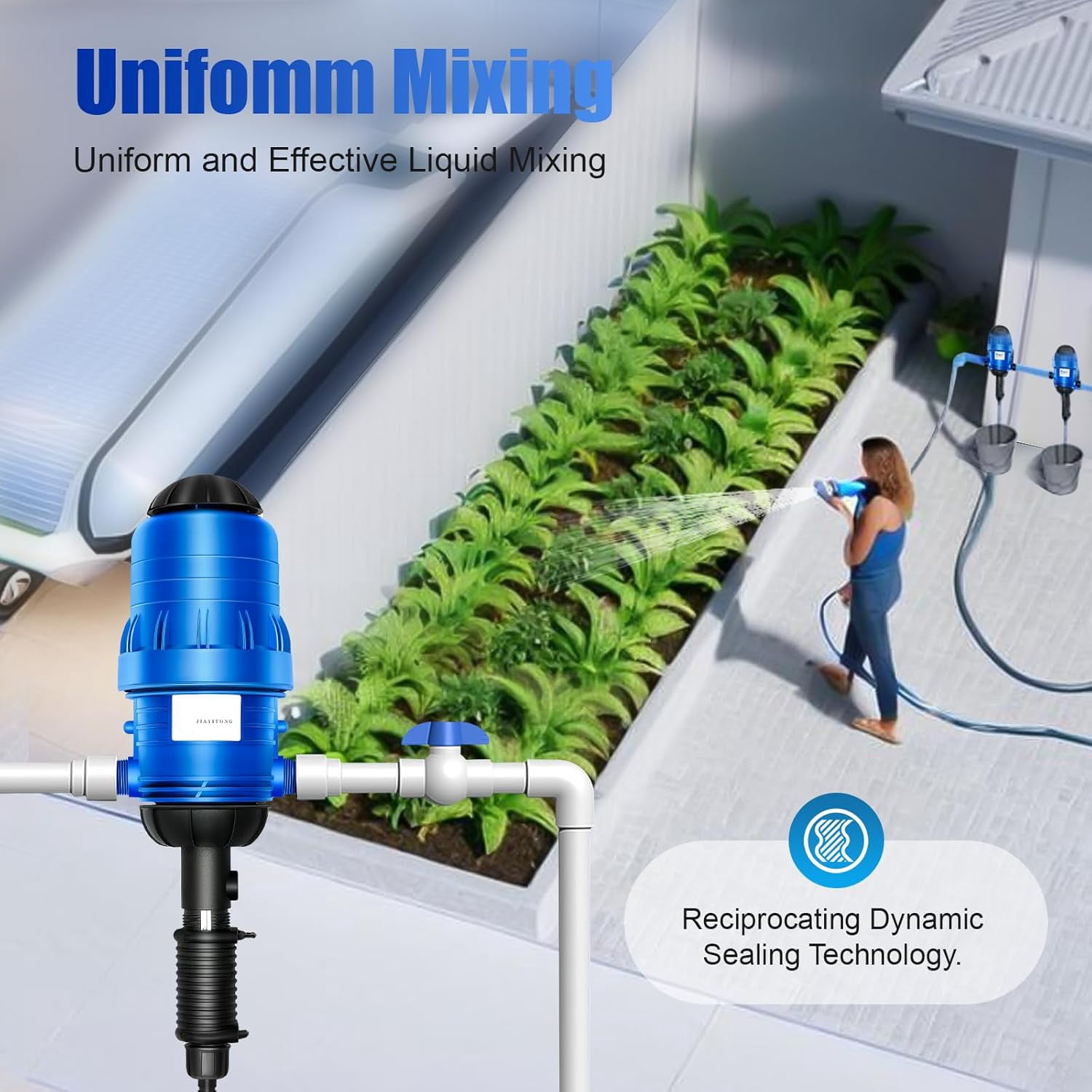 Miumaeov Drip Irrigation Injector Dosing Pump, 0.4-4% Water Powered Liquid Doser, Fertilizer Injector, 5.28-660.43Gal/H Flow, Water Powered Drip Feeder Drip Irrigation Injector