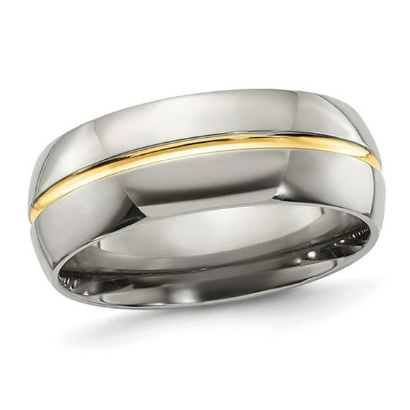 Mens Titanium Wedding Band Ring with Yellow Plated Inlay (8.00mm)