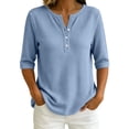 thumbnail image 3 of Womens Soft Basic T Shirt Summer Tops Short Sleeve Button down V Neck Tees Casual Work Outfits Everyday Wear by Yigetop Light blue XL, 3 of 7