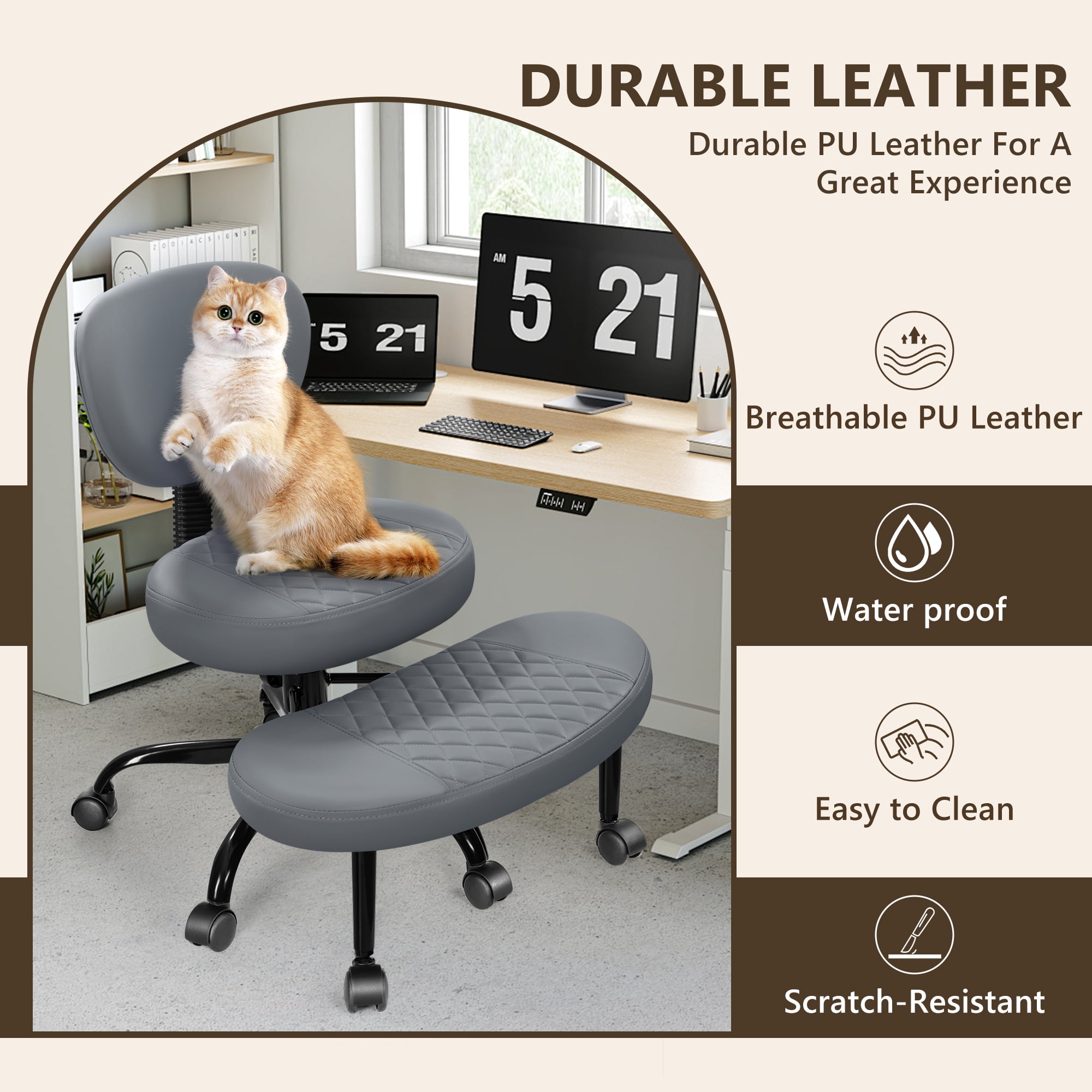 COOLHUT Cross Leg Office Chair, Adult ADHD Office Chair, Height Adjustable Yoga Office Chair, Meditation Chair with Lumbar Support, Home Office Kneeling Chair, Dark Gray