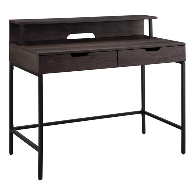 Pemberly Row 40-Inch Desk w/ 2 drawers and shelf hutch - Brown Wood Grain Finish