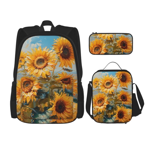 Balery Sunflower Field Art Mochila escolar 3 en 1 para niños: mochila resistente con lonchera térmica y estuche para lápices. Mochila escolar para niños y niñas.