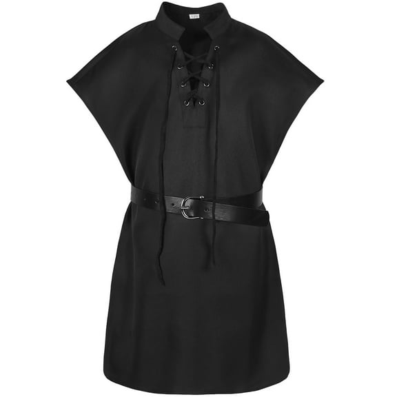 WOYY Toddler Boys Medieval Lace Up Shirt Vintage Retro Sleeveless Tunic Shirt Without Belt