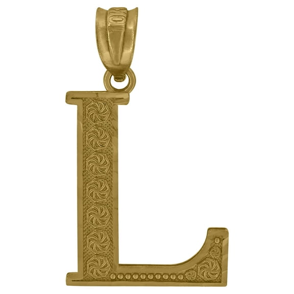 Pure 10k Yellow Gold Men Initial "L" Letter Pendant 1.2g Diamond Cut Real Charm