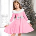 thumbnail image 2 of Hxshgdsn Girls Party Dresses Velvet Fuzzy Neck Bow Long Sleeve Dress Patchwork Holiday Pink 140, 2 of 5